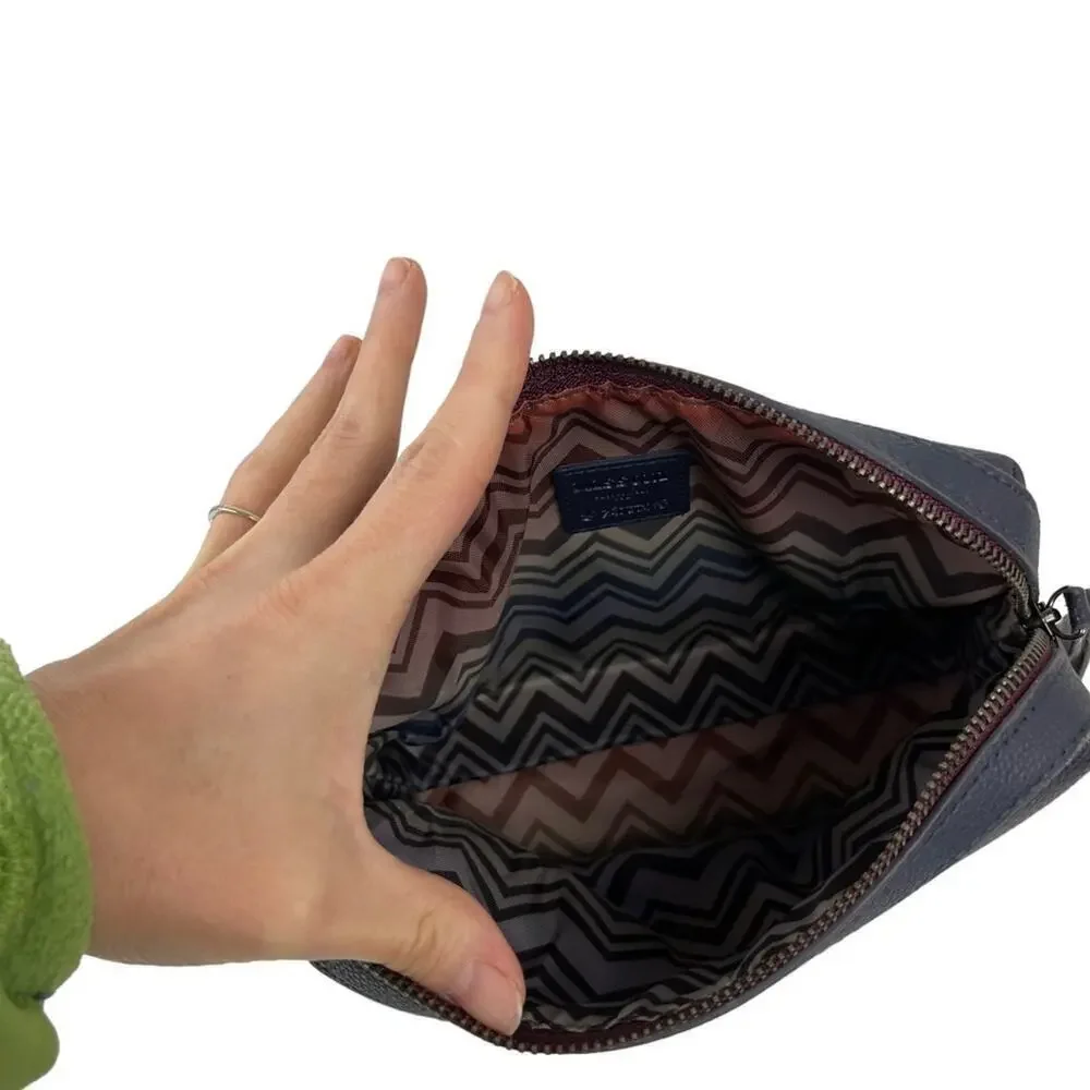 Missoni Cosmetic Makeup Pouch Clutch Travel Bag in Navy Blue Top Zipper